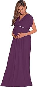 KOH KOH Womens Long Short Sleeve V-Neck Maternity Summer Flowy Gown Maxi Dress, Purple, 3X-Large