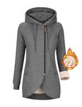 UMIPUBO Womens Hoodie Fleece Lined Long Hoodies Sweatshirts Ladies Winter Warm Zip Up Plain Hooded Long Sleeve Sherpa Jacket Coat Casual Zipper Pullover Outwear with Pockets (Dark Grey, XL)