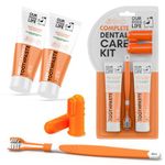 Dog Toothbrush with Toothpaste | Approved Dog Dental Kit | One Triple Headed Deep Cleaning Toothbrush for Dogs + Two 100% Natural Toothpaste + Two Finger Brushes | Freshen Breathe & Remove Plaque