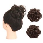 Messy Bun Hair Piece Accessories For Women（2Pcs） Ponytail Hair Extensions Synthetic Donut Curly Hair Scrunchies Hairpieces (6# Dark Brown)