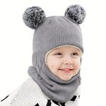 Toddler Winter Hat Monkey Caps Baby Winter Hat, Fleece Lined Winter Hat Caps for Kids Winter Hat Scarf Earflap Hood Skull Caps for 1 Years to 5 Years (Grey)