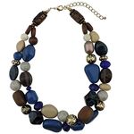 Bocar Necklace for Women Trendy, 2 Layer Statement Chunky Beaded Necklace for Women Girls Gifts (NK-10384-Strong Blue)