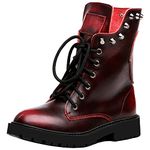 Shenn Women's Round Toe Ankle High Punk Military Combat Boots(Wine Red,CA7)