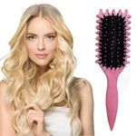 Curly Hair Brush for Women Men, Curl Defining Brush Curling Roll Hair Combs for Shaping Defining Curls and Blowout Teasing (Pink)