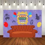 Lofaris Happy Birthday Friends Central Perk Theme Backdrop Red Brick Wall Retro Pub Sofa and Coffee for 80s 90s Friends Birthday Party Decoration Portraits Photoshoot 7x5ft