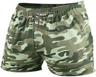 JEEING GEAR Men's Bodybuilding Gym Workout Fitness Shorts 3" Inseam Cotton with Pocket Green Camo Color Size XL