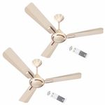 Havells 1200Mm Ambrose Bldc Motor Ceiling Fan|5 Stars Rated With Rf Remote, 100% Copper, Upto 57% Energy Saving|Eco Active Technology, 2 Year Warranty|(Pack Of 2, Gold Mist Wood)