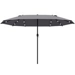 Outsunny 4.4m Double-Sided Sun Umbrella Garden Parasol Patio Sun Shade Outdoor with LED Solar Light, NO BASE INCLUDED, Dark Grey