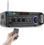 Pyle Stereo Power Amplifier 200 W Peak w/ Bluetooth Wireless, LED Display, Dual Channel Audio Stereo Receiver w/ RCA, USB, SD, MIC in, FM Radio, Perfect For Home Computer via RCA, PDA29BU.5