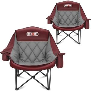 Overmont Oversized XL Camping Chair for Adults - 500lbs Support Heavy-Duty Padded Folding Chair with Side Pocket Cup Holder Cooling Bag for Outdoor Sports Garden Beach Fishing Lawn Red 2pcs