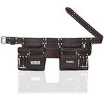 FUERI Heavy Duty Construction Tool Belt, 11 pockets Tool Pouch, Carpenter tool organizer with fix Belt Style Split Leather electrician tool pouch for men carpenter. (Chocolate)