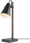 Globe Electric 56015 Nash 18" Desk Lamp, Matte Black, Faux Wood Arm, 2.1A USB Port, On/Off Rocker Switch on Base