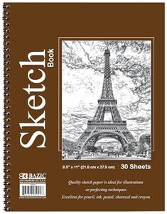 BAZIC Products Sketch Book 30 Ct. 8.5" X 11", Spiral Side Bound Sketchbook Drawing Pads, Sketching Paper Coloring Book for Artist School, 48-Pack
