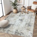 Leesentec Area Rugs 3x5 for Living Room Non-Slip Machine Washable Rugs for Bedroom Low Pile Distressed Carpet for Kitchen Dining Room Home Office Indoor Floor Mat (Brown/Beige/Grey, 3.9'x 5.2')