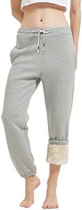 Gihuo Women's Sherpa Lined Sweatpants Winter Warm Fleece Lined Sweatpants with Pockets Fleece Jogger Pants Athletic (Lightgrey-XXL)