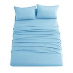 Ghooss Full Bed Sheet Set-Super Soft Brushed Microfiber Polyester 1800 Thread Count-Breathable Luxury Fitted Sheets with 14-Inch Deep Pocket-Wrinkle,Stain Resistant,Hypoallergenic-4 Piece(Full,Sky Blue)