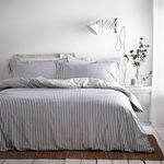 Yard furn Hebden 100% Cotton Stripe Duvet Cover Set – Reversible Striped Bedding (Navy, King)