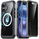 AMILIFECASES for iPhone 16 Case Magnetic, Fit for MagSafe, [Built-in 9H Tempered Glass Screen Protector + Privacy Screen Protector] 360 Full Body Bumper Clear Back Magnetic Case for iPhone 16 - Black