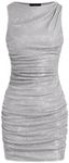 CIDER Women's Summer Dresses 2024 - Party/Clubbing Mini Cocktail Dress, Star Glitter Ruched, Silver, X-Small