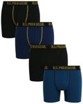 U.S. Polo Assn. Men's Underwear - Ultra Soft Boxer Briefs with Comfort Pouch (4 Pack), Poseidon/ Black/Blue/Black, XL