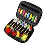 16 Pcs Fishing Lures Spinner Baits, Hard Metal Spinner Baits for Bass Trout Salmon, Spinnerbait Spoons Kit with Triple Fishing Hooks, Fishing Gears for Freshwater Fishing (A-03)