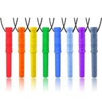 Sensory Chew Necklace by GNAWRISHING, 8 Pack Cylinder Chew Necklaces for Sensory Kids, Made from Food Grade Silicone for for Autistic, ADHD, Oral Motor Boys and Girls Children (Rainbow Color)