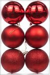 VITAL CREATIONS Plastic Christmas Big Ball Ornaments (Pack of 6 with 3 Different Patterns) Tree Balls with Hanging Loop for Xmas Tree Wedding Party | Christmas Decorations | Home Decor Items | (Red)