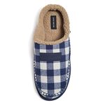 Lucky Brand Men's Plaid Memory Foam Slip On Clog Slippers, Indoor Outdoor Mens House Shoes, Warm Bedroom Clogs Slipper for Men, White/Navy, L