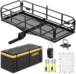 KAIRAY 400 Lbs Heavy Duty Hitch Mount Cargo Carrier 60"x24"x14.4" Folding Rear Luggage Rack Basket Fits 2" Receiver for Car SUV Camping Traveling with Stablizer Waterproof Bag Net Ratchet Straps Lock