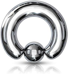 FIFTH CUE 2G | 4G | 6G | 8G | 10G | 12G - Colored Captive Titanium IP 316L Surgical Implant Grade Steel Bead Ring (00GA | Steel | 19mm | 12mm Ball)