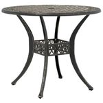 vidaXL Cast Aluminium Garden Table - 90x75 cm Bronze Round Patio Table with Umbrella Hole, Elegant Patterned Outdoor Furniture