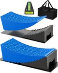 RV Leveling Blocks Ramp Kit, 2 Packs Camper Leveler System for Travel with Two Chocks, 2 Anti-Slip Mats, 1T Bubble Level and Carry Bag, Up to 35000 LBS, Easier & Faster to Level Camper-Blue