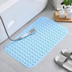 YORTEN Anti Slip Bacterial Anti Bacterial Machine Washable PVC Nonslip Accu-Pebble Bath Mat for Bathtub and Shower with Suction Cups for Extra Grip (Sky Blue with Accu-Pebble, 70 x 37 cm)
