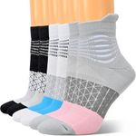 IRAMY Compression Ankle Support Socks Women Running Wicking Cushioned Athletic Plantar Fasciitis Relief 3 Pairs (Black+White+Grey M)