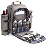 Picnic Backpack Set for 4 Person with Cooler Compartment, Picnic Bag with Waterproof Pouch, Insulated Bottle/Wine Holder, Fleece Blanket and Cutlery for Camping, Gifts for Couples Wedding Anniversary