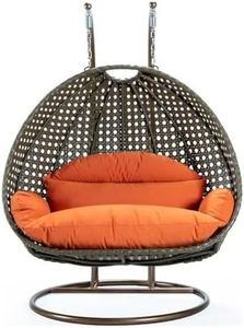 LeisureMod 2 Person Wicker Egg Chair Outdoor Indoor Bedroom Patio Hanging Lounge Swing Hammock Chairs with Beige Stand and UV Resistant Cushions, Orange