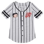 Betty Boop Ladies Baseball Jersey, Bonnie, Margie, and Mae Mesh Button Down Baseball Jersey Vintage Shirt, White Black, Small