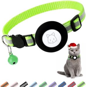 Airtag Cat Collar, Air tag Cat Collar with Bell and Safety Buckle in 3/8" Width, Reflective Collar with Waterproof Airtag Holder Compatible with Apple Airtag for Cat Dog Kitten Puppy (LightGreen)