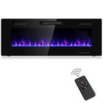 COSTWAY Electric Fireplace Insert, 750W/1500W Wall Recessed and Mounted Fireplace with Remote Control, 12 Flame Colors, 5 Brightness Settings, 8 H Timer, Fireplace Heater for Indoor Use (50-Inch)