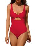 Charmo Women One Piece Bathing Suit Tummy Control Swimwear Scoop Neck Backless Swimming Costume Red M
