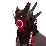 Cyberpunk Mask Cosplay, LED Light Futuristic Mecha Warrior Helmet, Sci-Fi Black Full Face Mask, Perfect for Halloween, Party