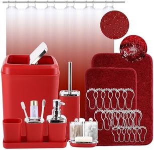 XLHOMO Burgundy Bathroom Accessories Set with Shower Curtain and Rugs, Dark Red Bathroom Accessories with Trash Can,Toothbrush Holder and Cup,Soap Dispenser,Tray,Soap Dish,Toilet Brush,Qtip Holders