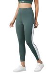 BLINKIN Stretchable Gym Tights & Leggings for Women Workout, High Rise Waist, Tummy Control & Squat Proof Active Wear Yoga Pants (9150_Color_Hunter Green with White Stripes,Size_2XL)