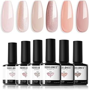 Modelones Gel Nail Polish Nude Pink, 6 Colors Spring Gel Polish Set Nude Glitter French Manicure Shellac Nail Polish Milky White UV Gel Nail Polish Pink DIY Salon Gift for Woman