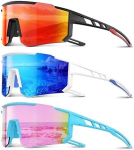Foliful 3 Pack Polarized Sports Sunglasses Men Women, Running Mens Sunglasses UV Protection for Baseball Cycling Fishing, Ice Blue/Red/Pink Green