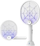 Buzbug Electric Fly Swatter, Type-C Rechargeable Bug Zapper Racket with Charging Base, Foldable Bug Zapper for Indoor and Outdoor, Mosquito Swatter with Blue-Purple Working Light