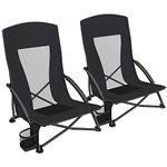 SONGMICS Portable Beach Chairs Set of 2, Folding Camping Chairs with High Backrest, Cup Holder, Outdoor Picnic Chairs, Lightweight, Heavy-Duty, Max. Load 330 lb per Chair, Black UGCB067B01