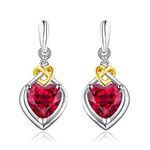 JewelryPalace Love Knot Heart 3.4ct Created Red Ruby Drop Dangle Earrings for Women, 925 Sterling Silver 18k Yellow Gold Plated Earrings for Girls, Simulated Diamond Earrings for Her