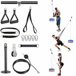 Lyndwin Cable Pulley System Home Gym, Tricep Pull Down Home Gym Pulley System with Tricep Rope Straight Bar, Lat Pull Down Attachment Weight Pulley System Machine for Triceps Biceps Arm Chest Back