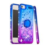 iPod Touch 5 Case,iPod Touch 6 Case, Rosepark Cute Glitter Bling Diamond Flowing Liquid Quicksand Floating TPU Gradient Case with Ring Holder for iPod Touch 5 6th Generation (Gradient Blue/Purple)